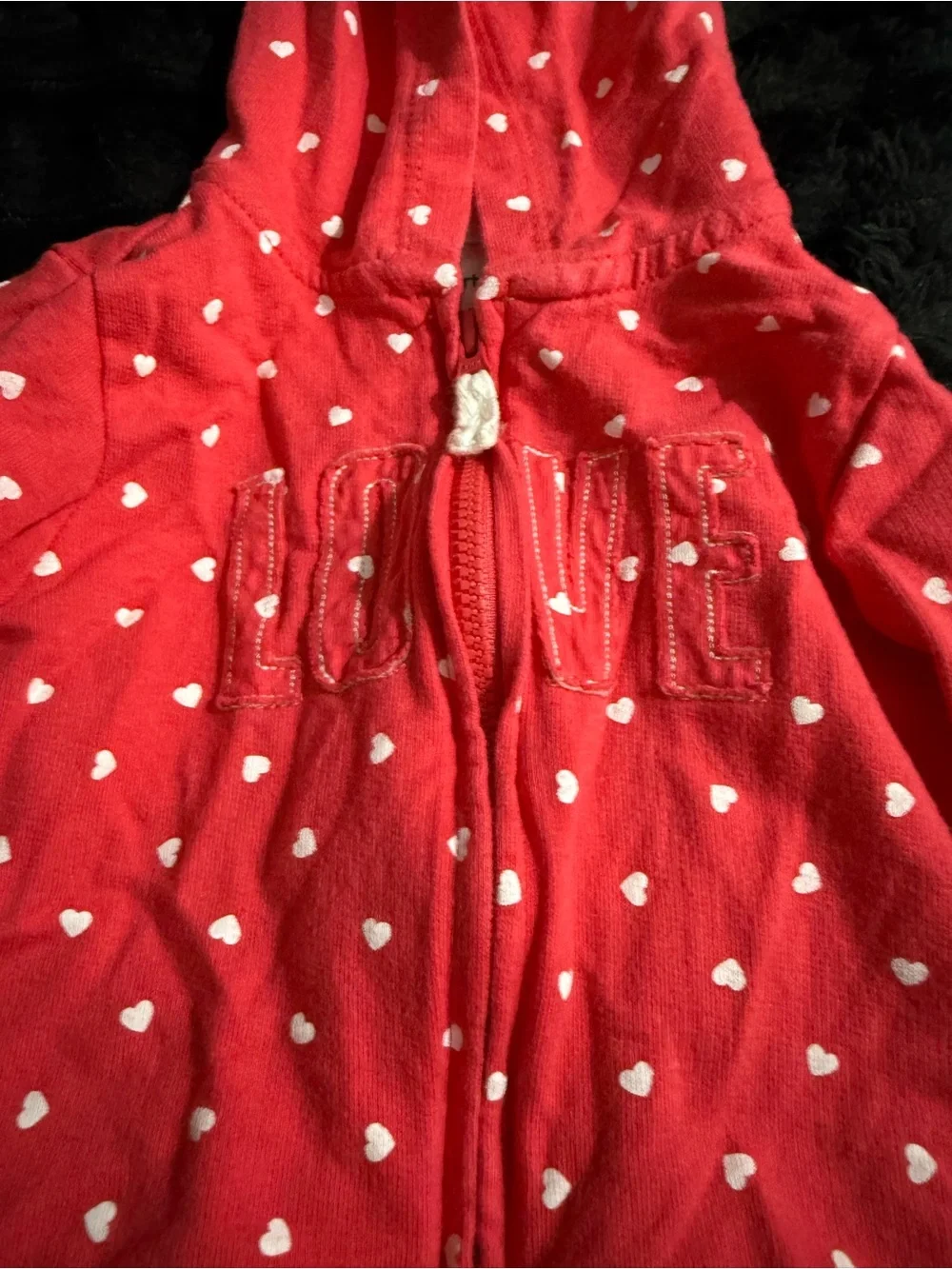Carter's Red Hooded Zip Sweatshirt with White Hearts